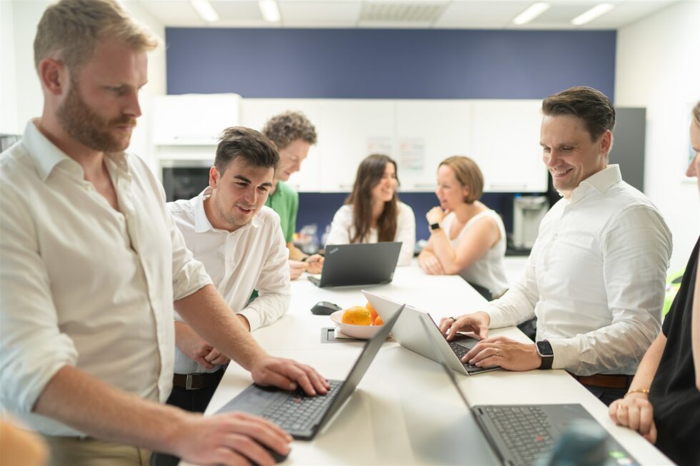 Sales man looking at their screen